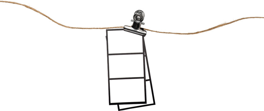 Black Vintage Blank Paper Polaroid Frames Hanging On A Rope