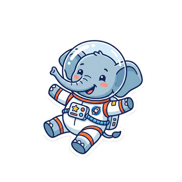 Cute Astronaut Elephant Floating in Space Flat Vector