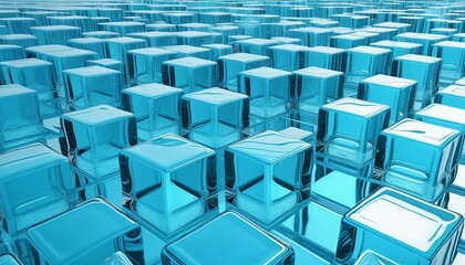 Obraz premium Professional abstract minimalist 3D background with transparent ice-blue crystal glass blocks with copy space