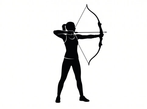 Female Archer Aiming Compound Bow Silhouette Vector