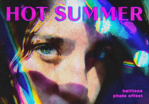 Neon Hot Summer Card Photo Effect For Poster And Social Media Design
