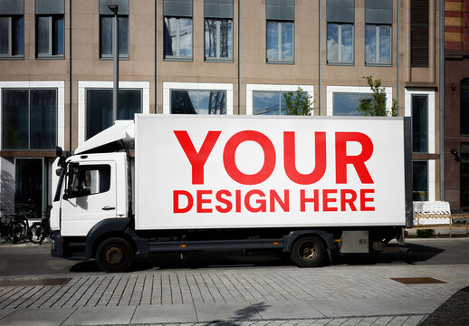 Mockup Of Customizable Horizontal Advertisement On Truck