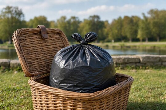 Trash Bag Inside a Picnic Basket
Garbage Bag Abandoned Beside a Picnic Basket
