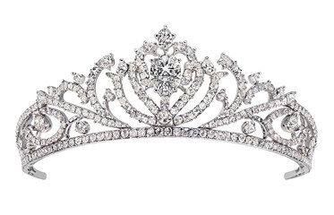 Exquisite diamond tiara with intricate filigree and sparkling gemstones on a white background © TenWit