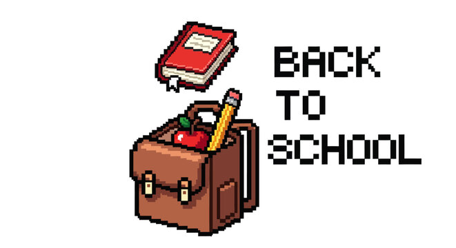 Pixel art school bag with books.