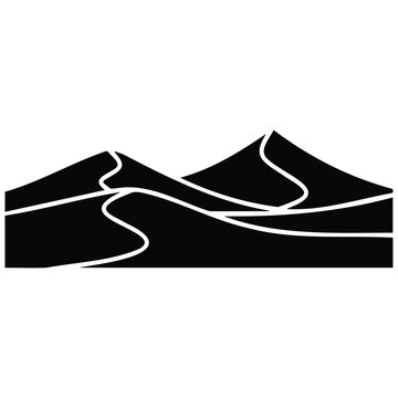 Desert sand dunes silhouette black and white vector illustration for adventure background.