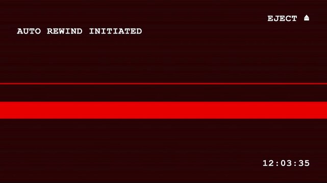 old damaged VHS tape playing end of tape warning auto rewind eject HUD 4K