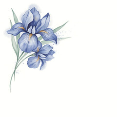 Obraz premium Watercolor painting of two blue iris flowers with green leaves isolated on a transparent background