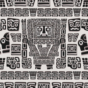 Gate of the Sun Tiwanaku Viracocha Staff God Vector Seamless Tileable Pattern Design EPS 
