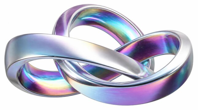 Abstract iridescent metal torus shape with glossy surface and glowing colors
