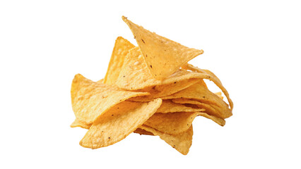 Naklejka premium Heap of crispy golden crunchy potato chips snack for tasty break isolated on transparent background