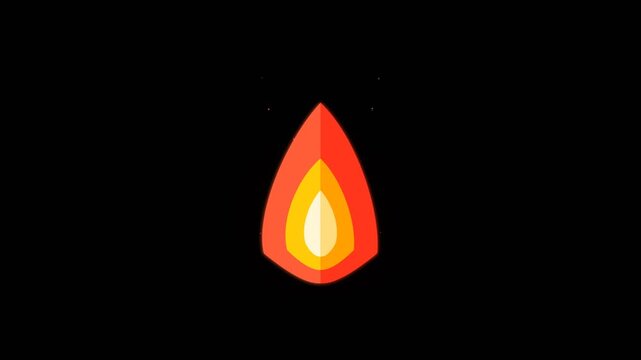 Animated flat fire flame icons pulsating in a seamless loop on black background for firefighter and emergency rescue graphics
