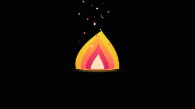 Firefighter themed animated flame icon with rising ember particles on solid black background in seamless loop