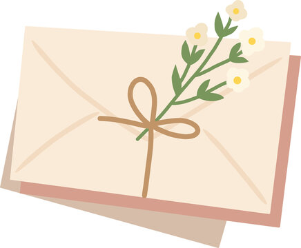 Vintage envelope with leaf decoration and ribbon illustration