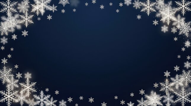 Christmas background with white snowflakes frame on dark blue
