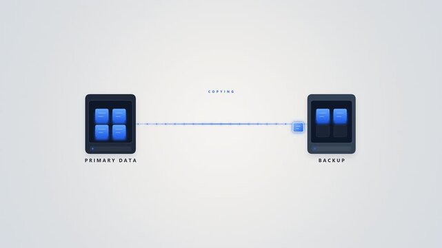 Secure data backup and recovery process illustration showing primary data storage and server replication