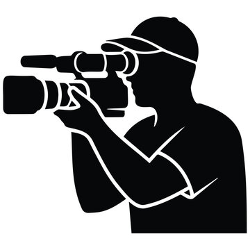 Cameraman silhouette vector holding video camera on shoulder in professional media production.