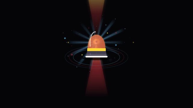 Red firefighter emergency alert siren beacon with rotating flashing light beam on dark background 2D animation loop