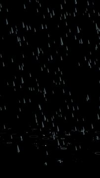 Falling Rain Drops on Floor isolated Alpha Channel Animation,Rain Fall Autumn And Spring Weather and Science Overlay Vertical Social Media Motion Design Element