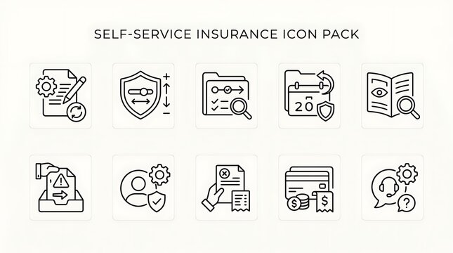Professional Insurance Self Service Digital Icons Set for Web Interface and User Documentation