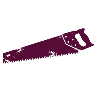 A purple hand saw with a handle on a white background