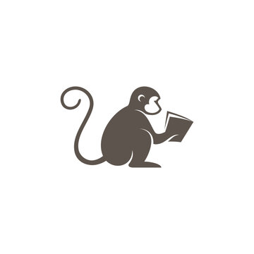 Monkey reading a book silhouette depicted in a side profile holding open pages.