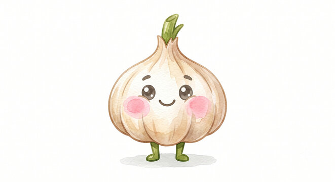 garlic cartoon watercolor