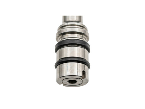 Close up view of precision metal collet chuck with rubber seals transparent background