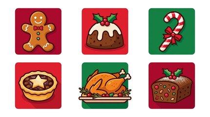 Fototapeta premium Christmas food icons collection