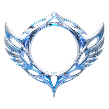 Ornate Blue Chrome Winged Circular Frame Illustration