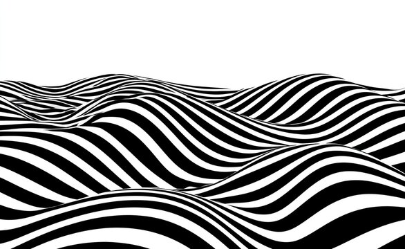 Black and white undulating striped landscape, creating an optical illusion
