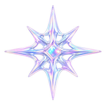 Iridescent Eight Point Starburst Abstract Illustration on White