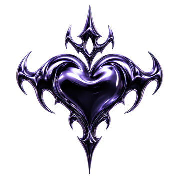 Glossy Purple Gothic Heart Ornament Isolated on White