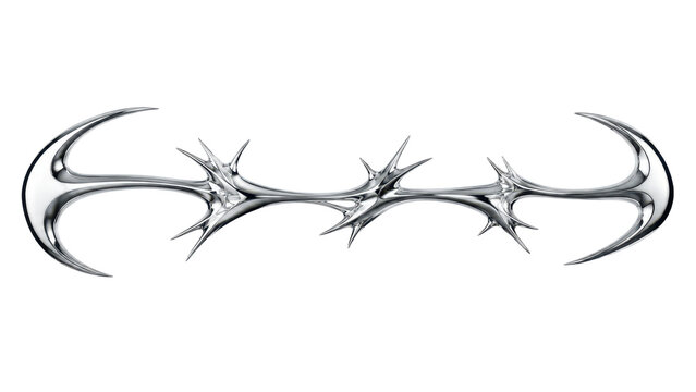 Symmetrical Chrome Thorn Ornament Isolated on White Background