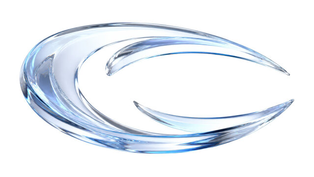 Transparent Blue Glass Swoosh Shape Isolated on White