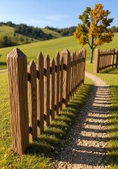 Obraz premium Golden Path, Verdant Hues: Where Rustic Charm Meets Open Skies