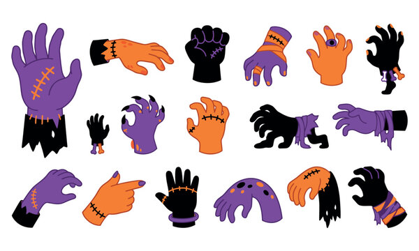 Halloween Monster and Zombie Hands Vector Set