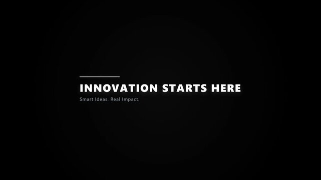Professional title sequence featuring the slogan INNOVATION STARTS HERE in white text on a dark background, conveying a message of smart ideas and real impact.