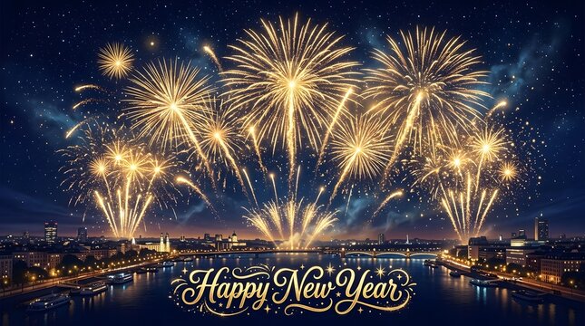 Bright fireworks over the city for happy new year celebration