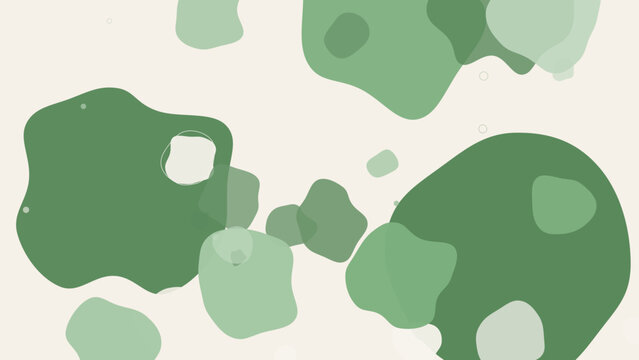 Abstract green organic shapes flowing smoothly across a minimal pastel surface with soft fluid blobs and gentle motion visuals