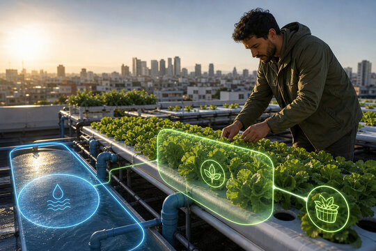Urban rooftop lettuce nutrient loop