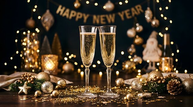 Two champagne glasses for new year celebration
