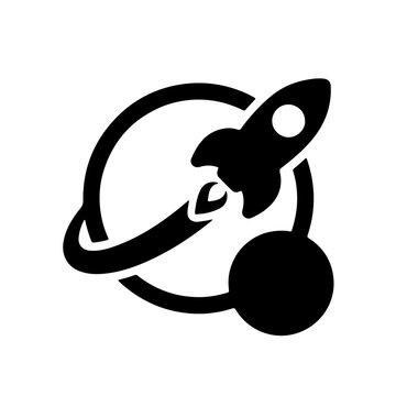 Rocket Orbiting Planet Icon for Space Exploration and Launch Concept