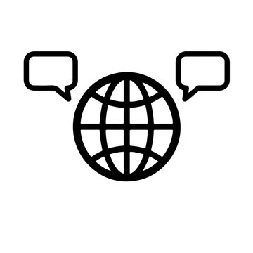 Globe Icon with Speech Bubbles for Global Communication and Chat