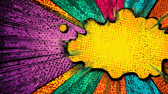 Bright Comic Book Style Explosion Background with Halftone Dots and Vibrant Colors