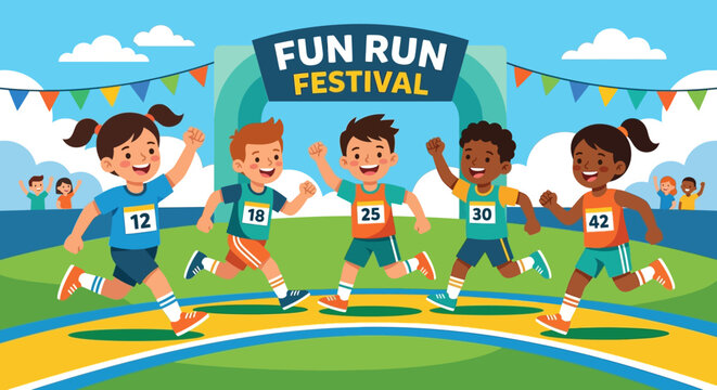 Children's Fun Run Festival Joyful Kids Competing in a Race Event