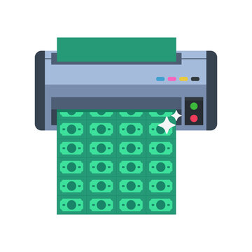 Conceptual image of a machine generating a steady flow of green currency, symbolizing prosperity and wealth.