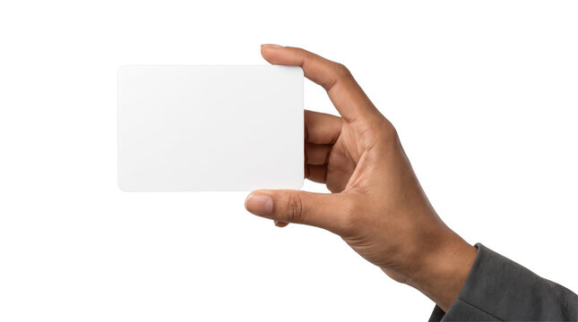 Blank card white plastic mockup pinched between fingers with rounded corners for business branding template PNG, Transparent Background