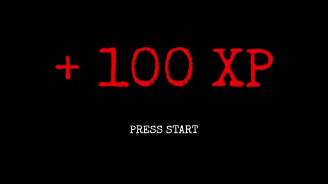 Vintage Pixel Game Display with Plus 100 XP and Press Start Text. 4K Video