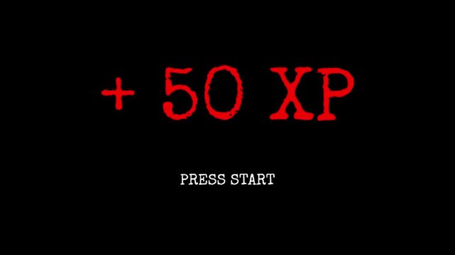 Pixel Art Gaming Interface with 50 XP Reward and Start Message. 4K Video